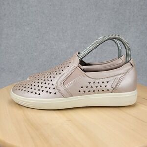 ECCO Soft 7 Laser-Cut Womens Sz 5‎ Pink Perforated Leather Slip On Loafers Shoes